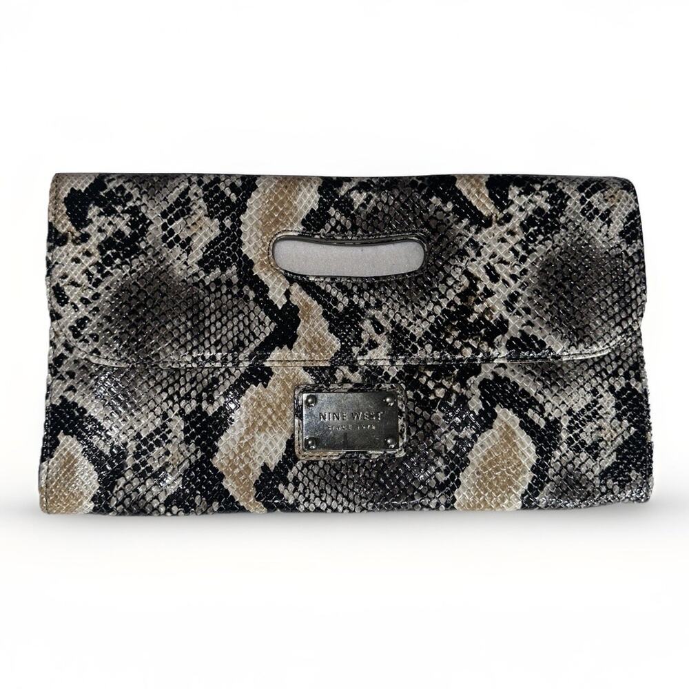 Nine West Snakeskin Envelope Purse Hand Bag Clutch Animal Print